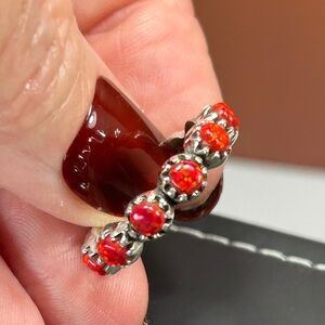 925 Sterling Silver Fire Red Opal Eternity Ring